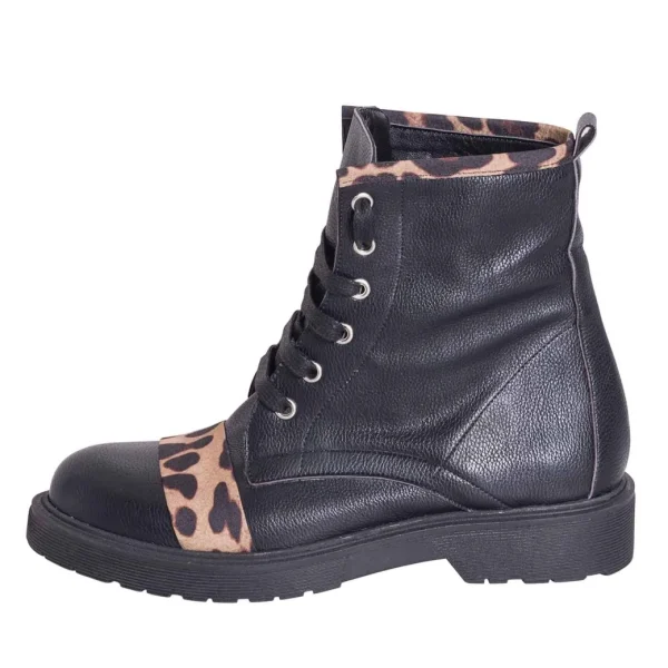 Anfibi donna neri con riporti leopardo base marrone made in italy