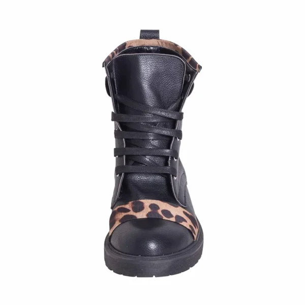 Anfibi donna neri con riporti leopardo base marrone made in italy