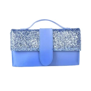 Borsa a mano in glitter e raso turchese