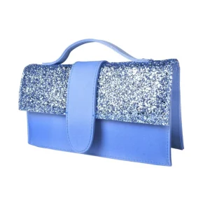 Borsa a mano in glitter e raso turchese