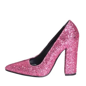 Decoltè donna a punta in glitter fucsia made in italy con tacco alto