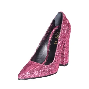 Decoltè donna a punta in glitter fucsia made in italy con tacco alto