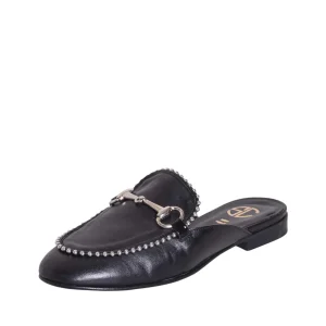 Mocassino donna sabot argento con morsetto e borchie made in italy