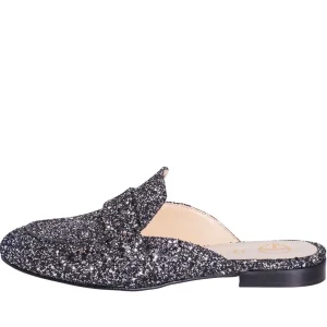 Sabot donna bassi in glitter nero modello mocassino made in italy