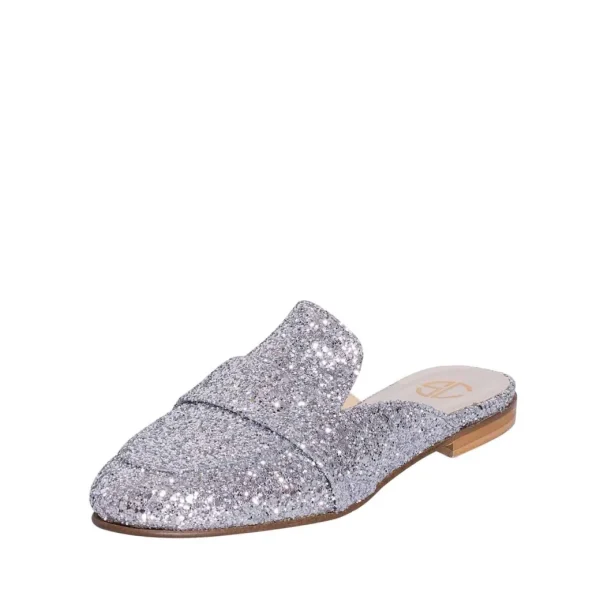 Sabot donna bassi in glitter argento modello mocassino made in italy