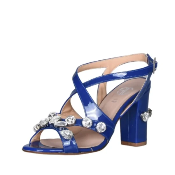 Sandali con tacco largo e strass bluette