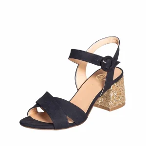 Sandali neri tacco basso made in italy camoscio tacco glitter platino