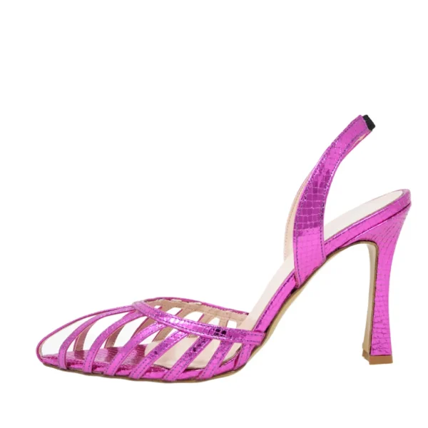 Scarpe a punta aperte laminato fucsia