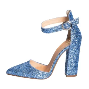 Scarpe a punta con tacco alto in glitter turchese made in italy