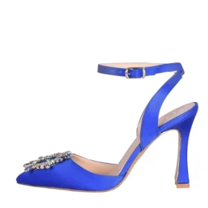 Scarpe a punta in raso glicine con accessorio di strass