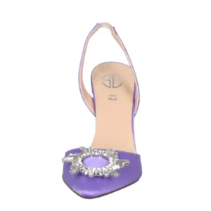 Scarpe a punta in raso glicine con accessorio di strass