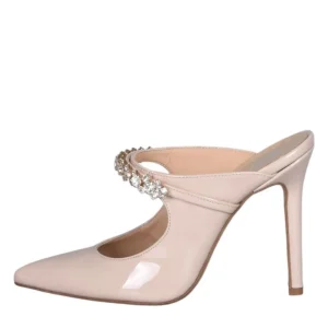 Scarpe col tacco vernice nude made in italy con accessorio di strass