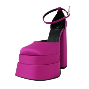 Scarpe con doppio plateau in raso fucsia made in italy tacco 15