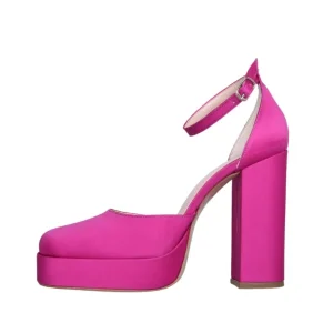 Scarpe punta quadrata con plateau in raso fucsia