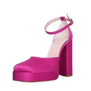 Scarpe punta quadrata con plateau in raso fucsia