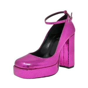 Scarpe punta quadrata laminato fucsia