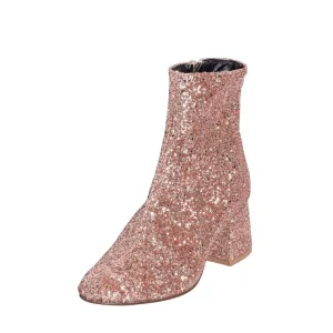 Stivaletti con tacco basso 5cm in glitter carne made in italy