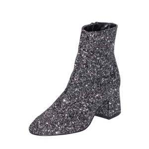 Stivaletti con tacco basso 5cm in glitter nero e grigio made in italy