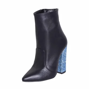 Stivaletti donna a punta con tacco alto 10 cm made in italy pelle nero