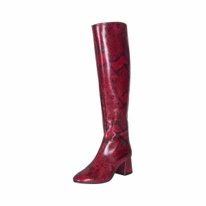 stivali alti con tacco 5 cm in pitone bordeaux personalizzabili