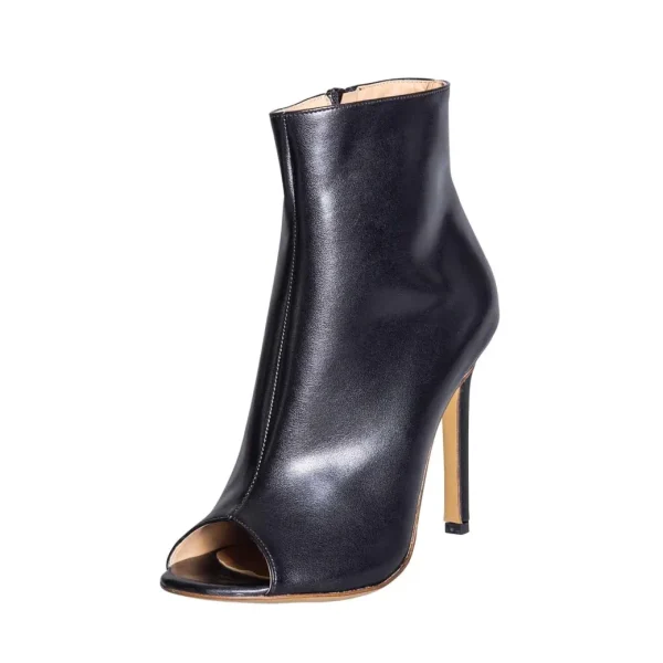 Tronchetti da donna made in italy in pelle nero tacco 10 cm